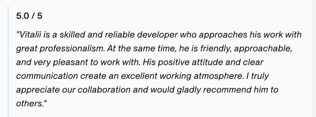 Screenshot of the original testimonial from upwork